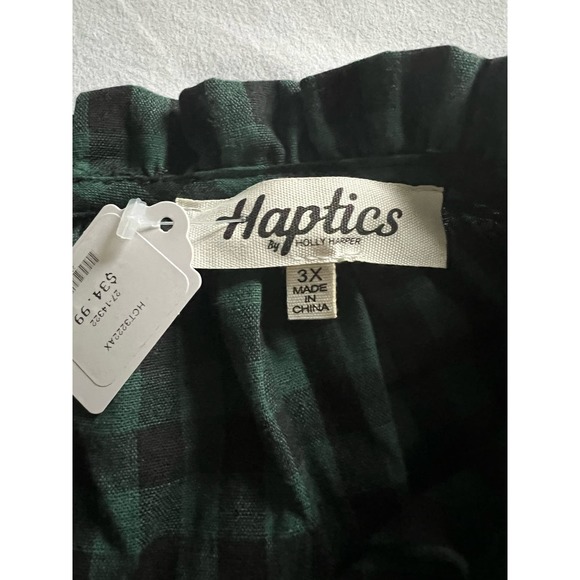 Haptics Blouse Green Black Cotton 3x‎ Long Slv NWT - Picture 11 of 11